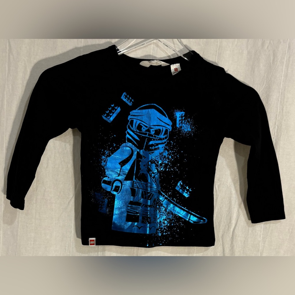 H&M Lego Ninjago Print Black Tee Long Sleeve For Kids Size 3-4 T